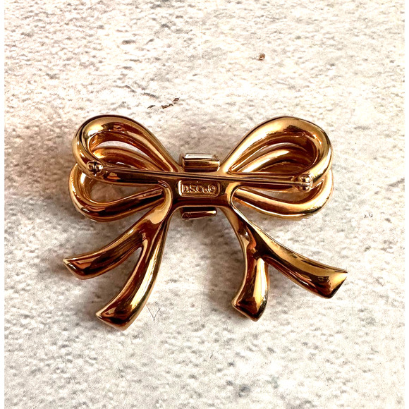 Vintage Swarovski Brooch | Gold Bow Pin | Signed DSCo - Picture 3 of 6